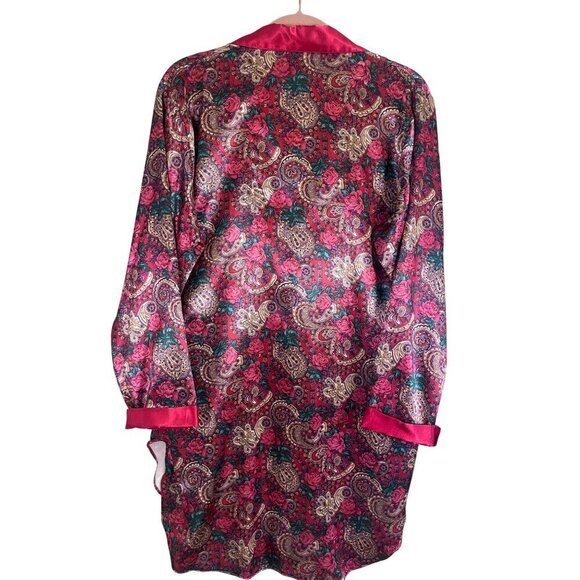 Kathryn Satin Floral Nightgown L Pink Paisley Vtg Boho Western Retro 80s - Picture 7 of 16